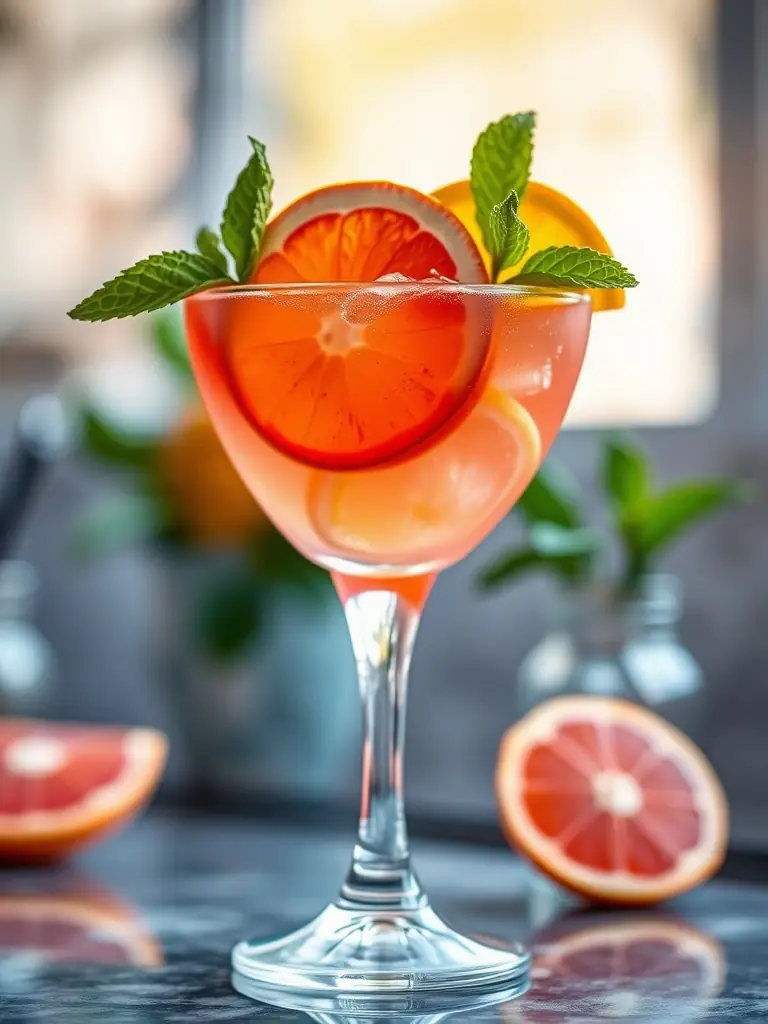 A close-up shot of a bespoke mocktail with fresh fruit garnishes, emphasizing the creativity and quality of BarLab DXB's non-alcoholic options.
