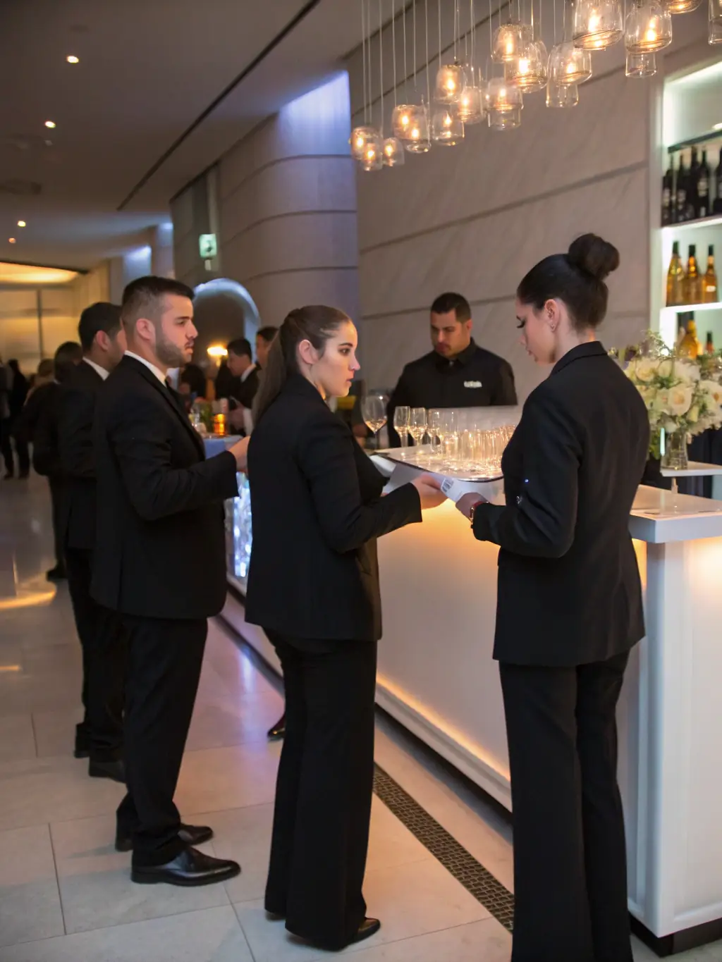 A bartender interacting with guests at a corporate event, showcasing the engaging and professional service provided by BarLab DXB.