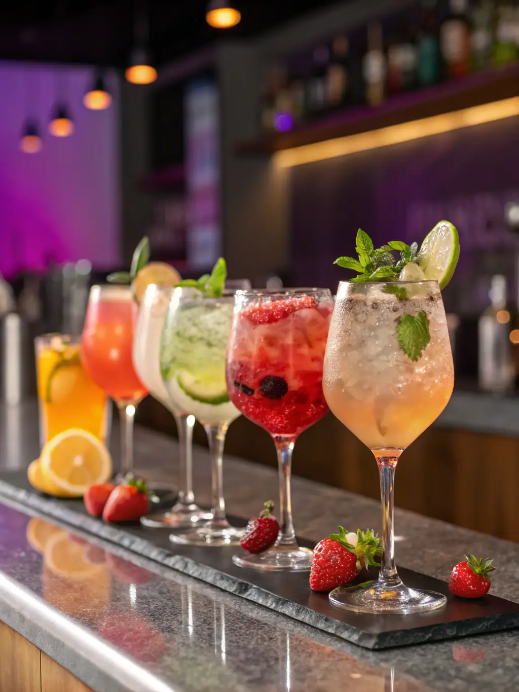 A selection of colorful and refreshing mocktails served at a BarLab DXB catered event, emphasizing the company's commitment to providing non-alcoholic options for all guests.